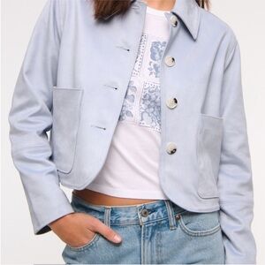 NWT Abercrombie & Fitch Women's blue suede button down Jacket A&F chic